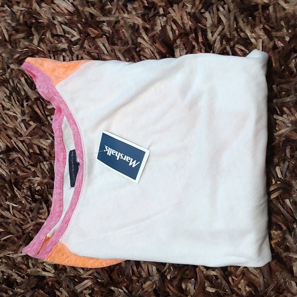 Women's American Eagle jersey top Orange and Pink Heather/Off-white Med